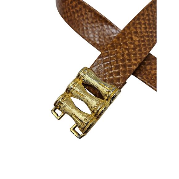 Vintage 90s Dotty Smith Brown Snakeskin Embossed Leather Brass Buckle Glam - Picture 3 of 3